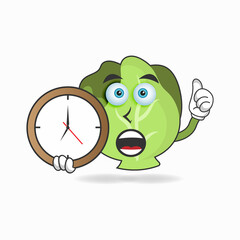 Cabbage mascot character holding a wall clock. vector illustration