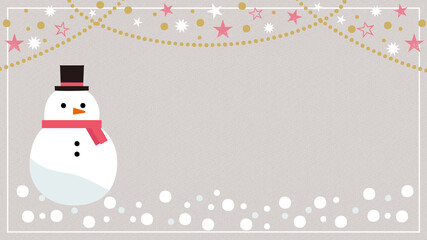 イラスト素材：冬の雪だるま　コピースペース有　横16:9比率