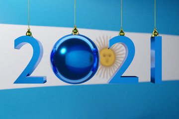 3D illustration  2021 happy new year against the background of the national  flag of Argentina,...