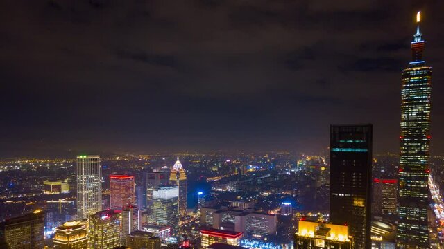 night illuminated taipei cityscape famous tower aerial panorama 4k timelapse taiwan