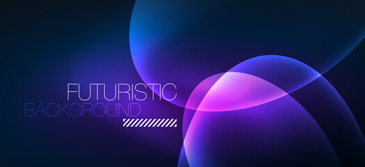 Neon ellipses abstract backgrounds. Shiny bright round shapes glowing in the dark. Vector futuristic illustrations for covers, banners, flyers and posters and other