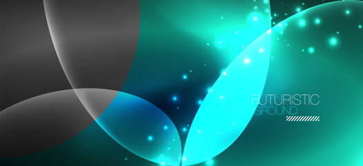 Neon ellipses abstract backgrounds. Shiny bright round shapes glowing in the dark. Vector futuristic illustrations for covers, banners, flyers and posters and other