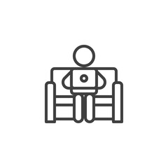 Working from home line icon. linear style sign for mobile concept and web design. Man sitting with laptop on the sofa outline vector icon. Symbol, logo illustration. Vector graphics