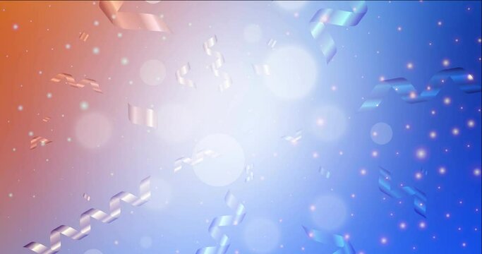 4K looping light blue, red animated video in celebration style. Holographic abstract video with snow and stars. Ads for gift presentations. 4096 x 2160, 30 fps.