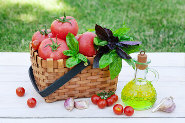 Italian cuisine ingredients. Tomatoes, herbs and spices