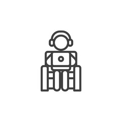 Man freelancer working at home line icon. linear style sign for mobile concept and web design. Man with laptop sitting on chair outline vector icon. Symbol, logo illustration. Vector graphics
