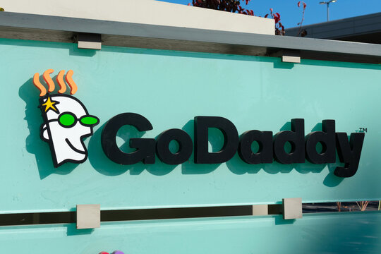 GoDaddy logo at Silicon Valley office of internet domain registrar and web hosting company. - Sunnyvale, California, USA - 2019