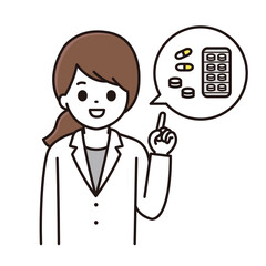 薬の説明をする女性薬剤師