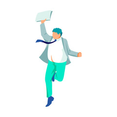 Happy teenage boy jumping in air. Positive excited guy in suit celebrating success and victory, rejoicing freedom. Happiness, rejoice and fun concept cartoon vector illustration on white background