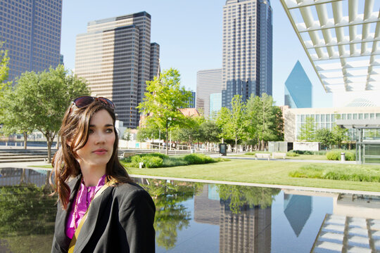 Caucasian Woman In Urban Park, Dallas, Texas, United States