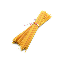 Uncooked spaghetti on white background