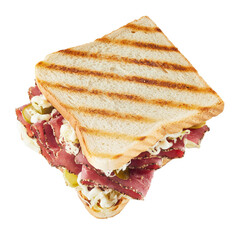 Peppered pastrami or beef on a toasted sandwich