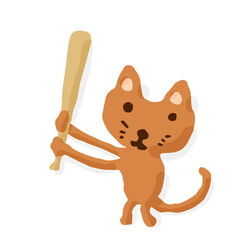 Baseball Batter 04 Cat; Hand drawn vector illustration like woodblock print