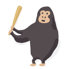 Baseball Batter 05 Gorilla; Hand drawn vector illustration like woodblock print