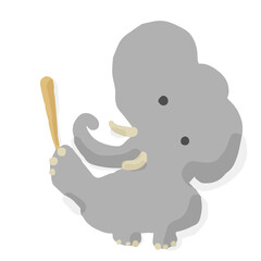 Baseball Batter 06 Elephant; Hand drawn vector illustration like woodblock print
