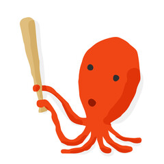 Baseball Batter 07 Octopus; Hand drawn vector illustration like woodblock print