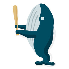 Baseball Batter 09 Whale; Hand drawn vector illustration like woodblock print
