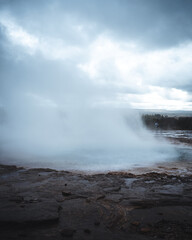 Icelandic Geysir exploding to the sky