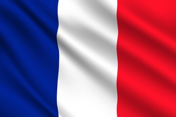 French flag, France country national vector identity. Foreign language learning, international business or travel symbol, realistic 3d waving European State flag, blue, white and red vertical stripes