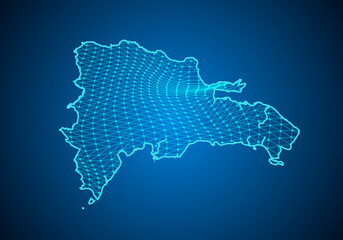 Abstract digital map of dominican Republic with particles dots and line. polygonal network business. Wireframe landscape background. Big Data. 3d futuristic. Global network connection.