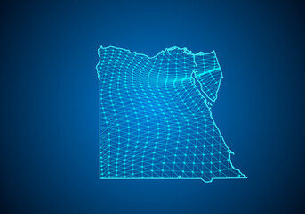 Abstract digital map of egypt with particles dots and line. polygonal network business. Wireframe landscape background. Big Data. 3d futuristic. Global network connection.
