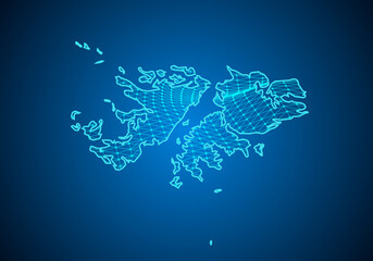 Abstract digital map of falkland Islands with particles dots and line. polygonal network business. Wireframe landscape background. Big Data. 3d futuristic. Global network connection.