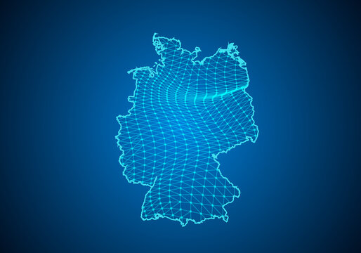 Abstract digital map of germany with particles dots and line. polygonal network business. Wireframe landscape background. Big Data. 3d futuristic. Global network connection.