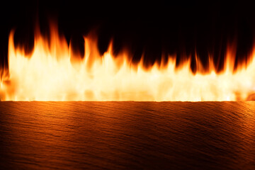 Empty slate table top with orange fire