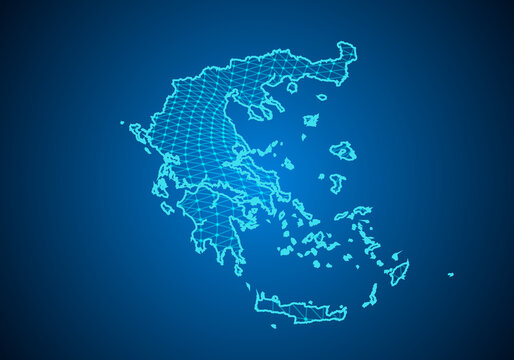 Abstract digital map of greece with particles dots and line. polygonal network business. Wireframe landscape background. Big Data. 3d futuristic. Global network connection. © ImagineWorld