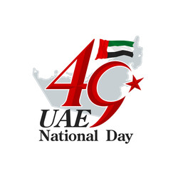 49 National day banner with realistic UAE ribbon flag. holiday illustration card 49 UAE National day Spirit of the union United Arab Emirates, Flat design Logo Anniversary Celebration Abu Dhabi Card