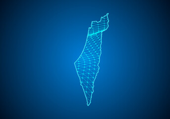 Abstract digital map of israel Palestine with particles dots and line. polygonal network business. Wireframe landscape background. Big Data. 3d futuristic. Global network connection.