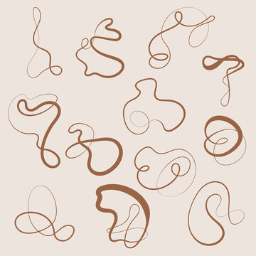 Vector set of squiggles, curls, organic shapes. Pastel element templates for modern designs.