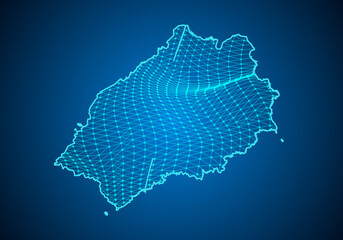 Abstract digital map of Saint Helena with particles dots and line. polygonal network business. Wireframe landscape background. Big Data. 3d futuristic. Global network connection.