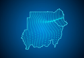 Abstract digital map of sudan with particles dots and line. polygonal network business. Wireframe landscape background. Big Data. 3d futuristic. Global network connection.