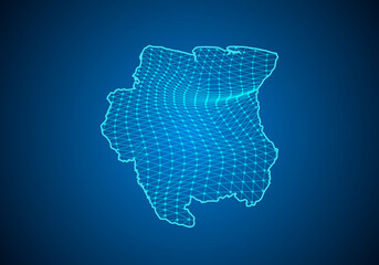 Abstract digital map of suriname with particles dots and line. polygonal network business. Wireframe landscape background. Big Data. 3d futuristic. Global network connection.