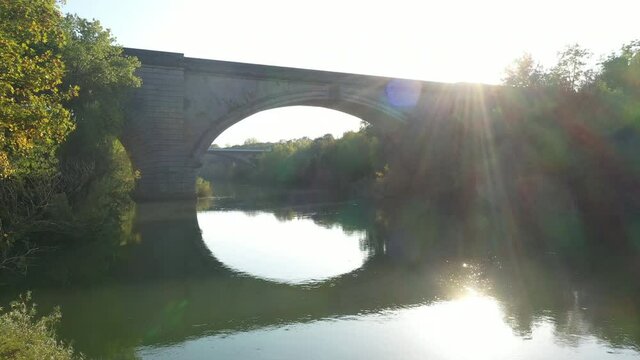 Aerial view of a bridge in Gignac,  small village in south of france near to Montpellier, beautifull sunny light during the afternoon.