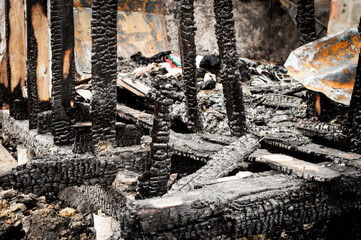 Wooden frame house after a fire
