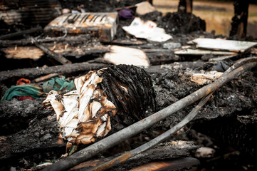 Wooden frame house after a fire