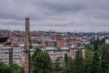Belgrade city view from a rooftop on a cloudy and cold day