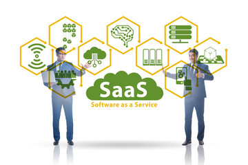Naklejka premium Software as a service - SaaS concept with businessman