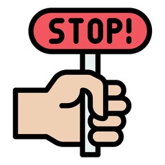 Hand holding stop sign icon, Protest related vector