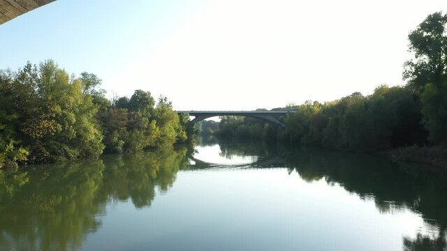 Aerial view of a bridge in Gignac,  small village in south of france near to Montpellier, beautifull sunny light during the afternoon.