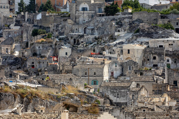  View of the Sassi di Matera a historic district in the city of Matera, well-known for their ancient cave dwellings. Basilicata. Italy