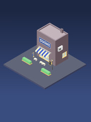 Isometric sushi restaurant