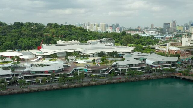 day time singapore city famous sentosa island mall bay aerial panorama 4k 