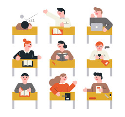 Students in class. Children are playing games without taking classes. flat design style minimal vector illustration.