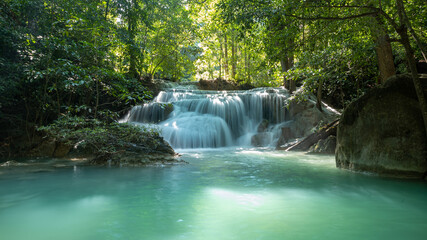 Fototapeta premium Huay Mae Khamin waterfalls in deep forest at Srinakarin National Park ,Kanchanaburi Thailand