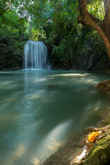 Huay Mae Khamin waterfalls in deep forest at Srinakarin National Park ,Kanchanaburi  Thailand
