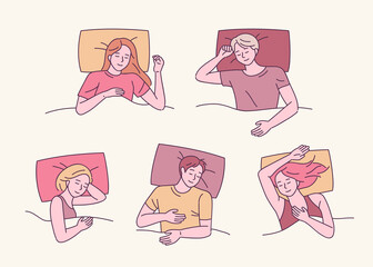 People who sleep in various positions. flat design style minimal vector illustration.