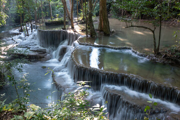 Huay Mae Khamin waterfalls in deep forest at Srinakarin National Park ,Kanchanaburi  Thailand